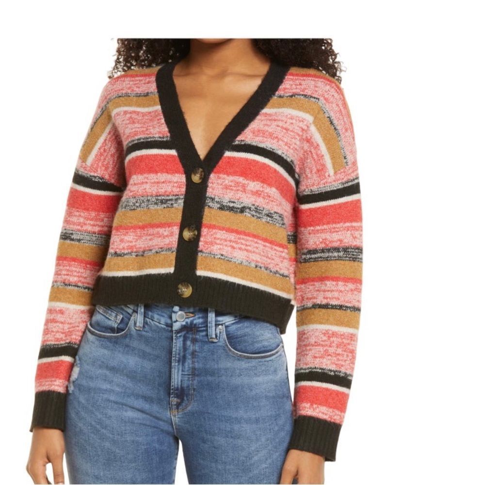 NORDSTROM BP Stripe Buttoned Cozy Cardigan Sweater